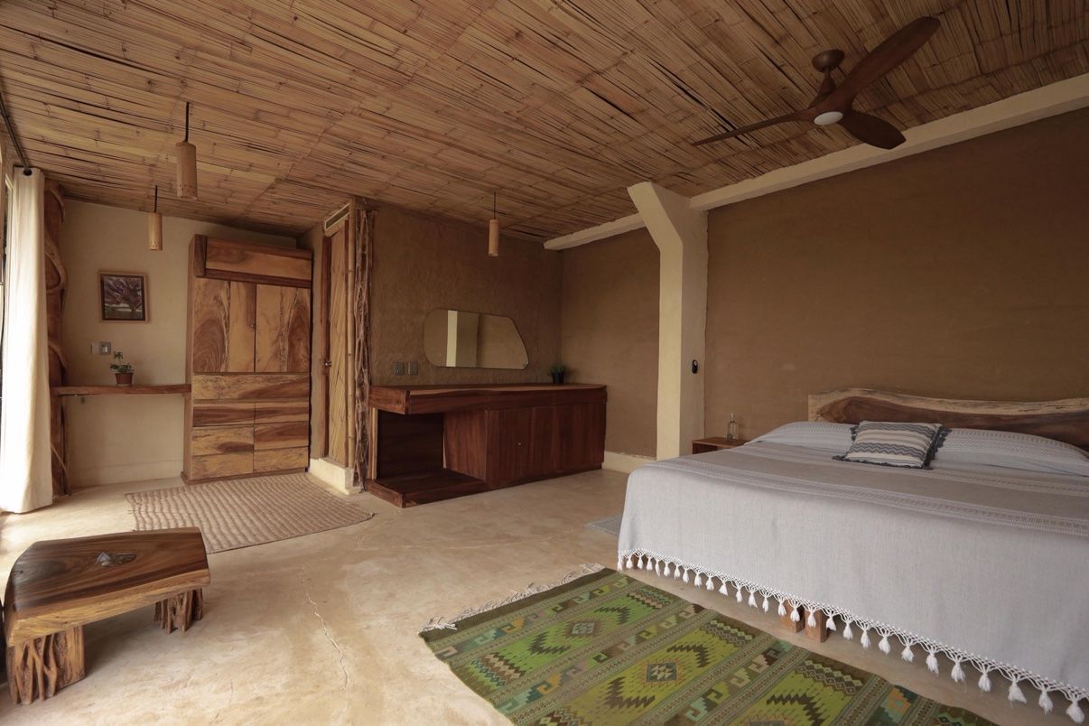 The luxury loft bedroom with bamboo ceiling